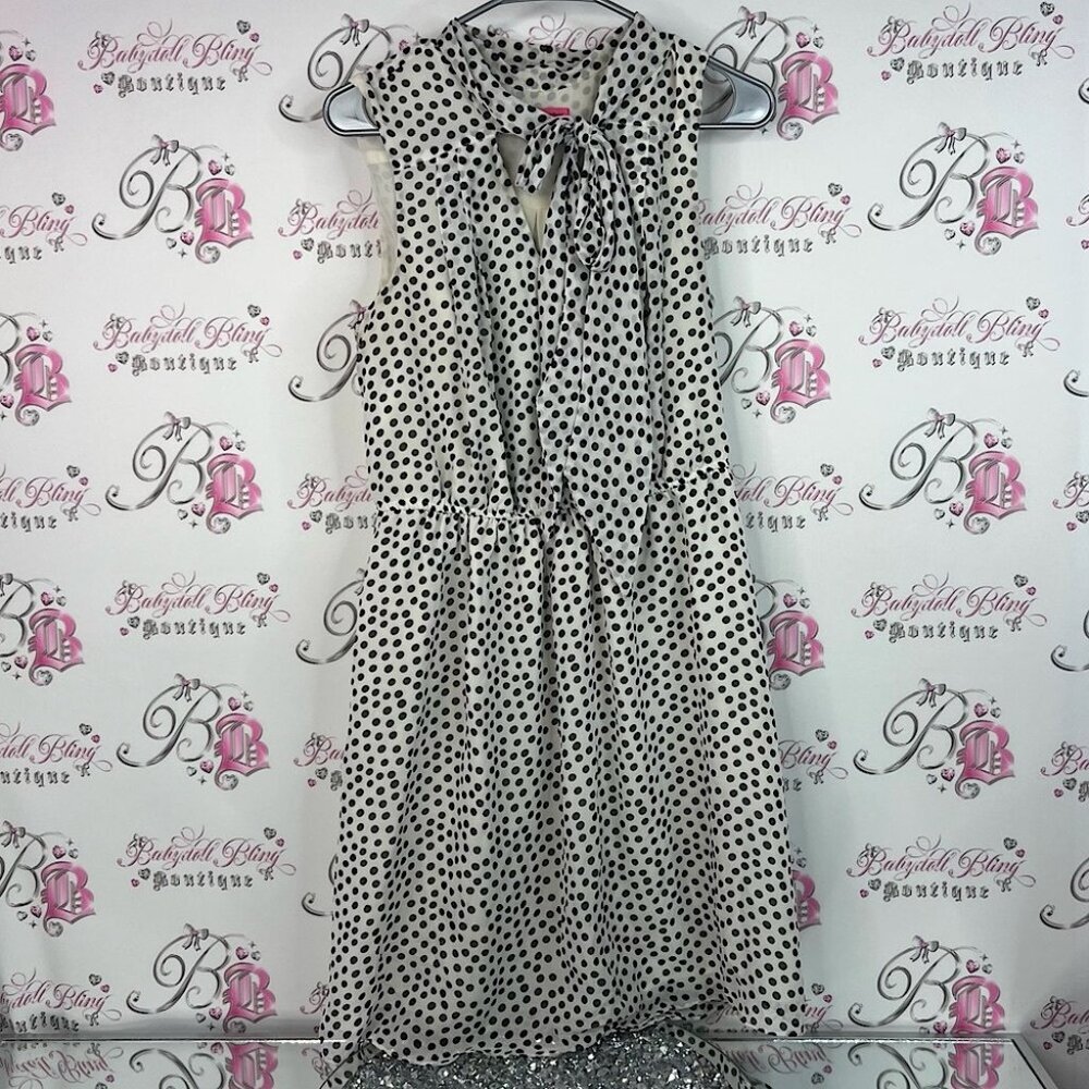 Betsey Johnson dress tie up neckline Black and White Polka Dot Midi Dress